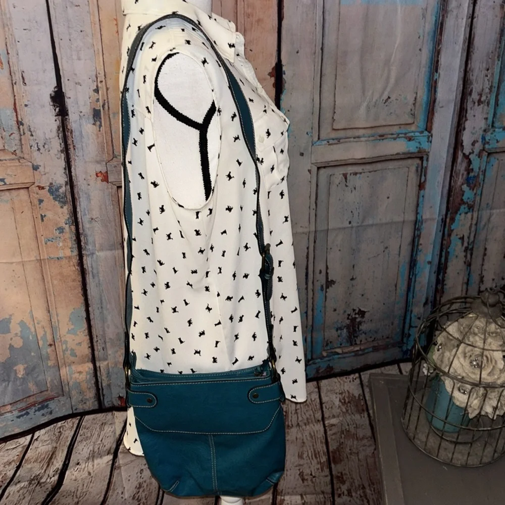 *SOLD on EBAY  by Liz Claiborne Teal Crossbody Bag w/brushed gold hardware - Picture 5 of 12